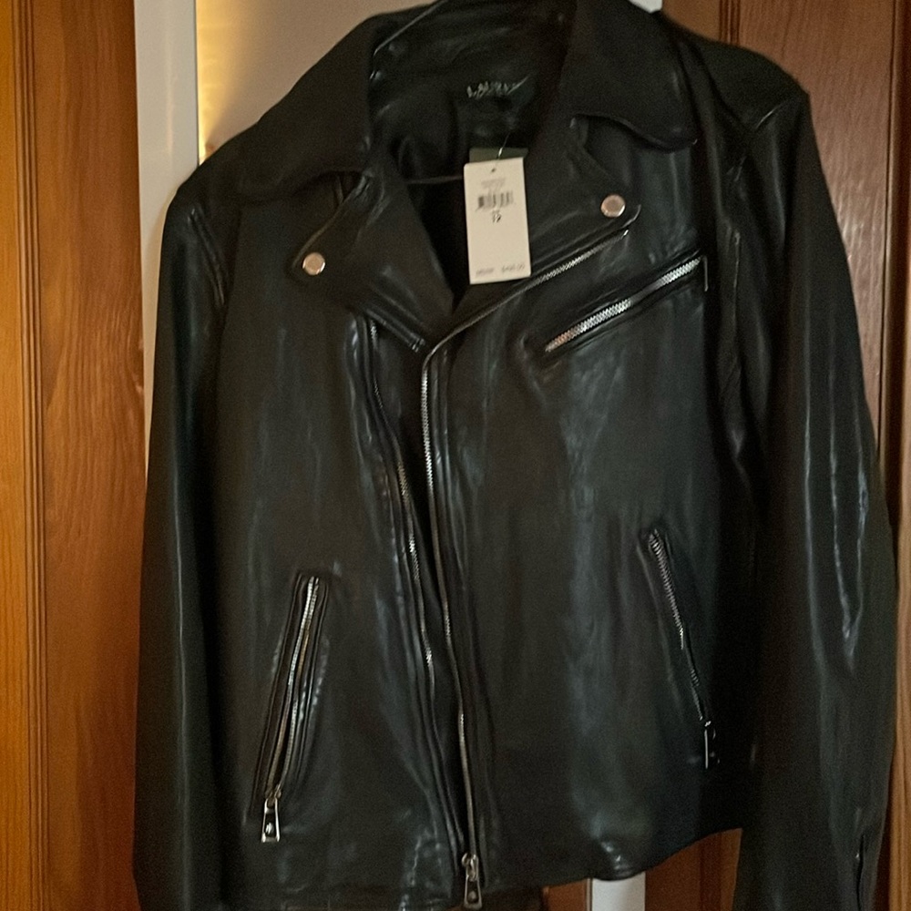 Lauren Black Leather Moto Jacket Size 12 NWT.